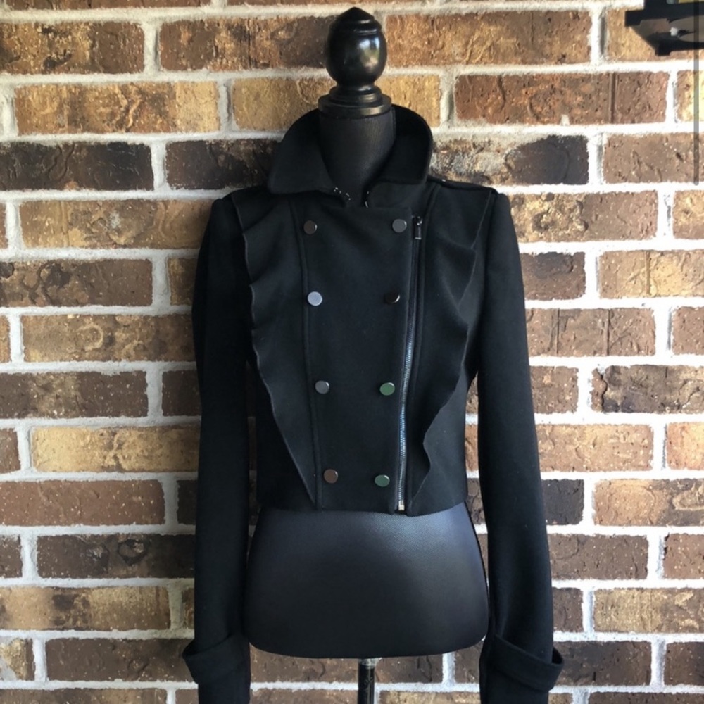 Bcbgmaxazria Fay Ruffled Military Coat